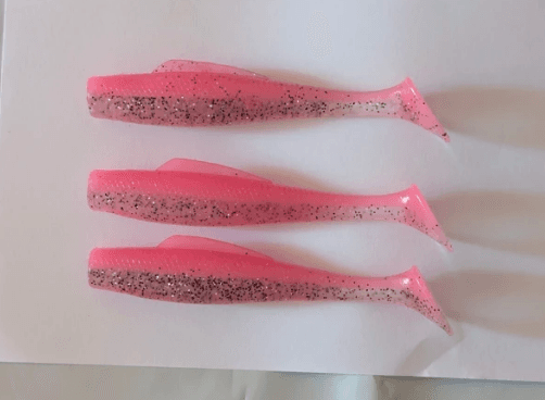 Lot 3 leurres souples Shad 10 cm roses pailletés