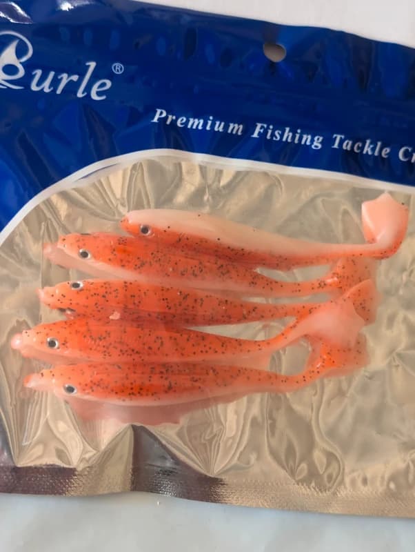 Lot de 5 leurres souples poisson orange rose 7 cm 2,4 g – Pêche carnassiers