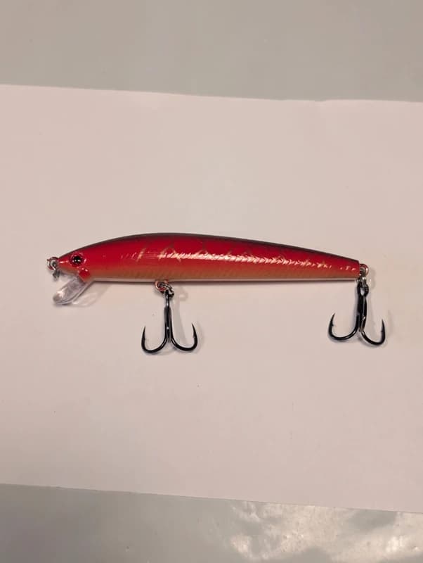 Leurre poisson nageur Minnow rouge orange – Pêche brochet perche sandre