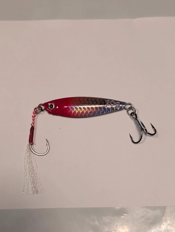 Leurre Jig métallique 20 g 6 cm rouge holographique – Pêche carnassiers