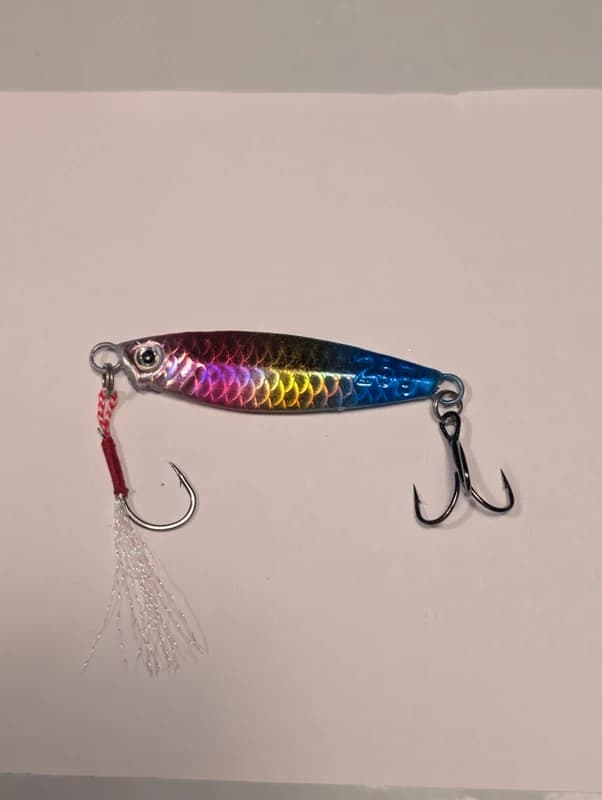 Leurre Jig métallique 25 g 6,5 cm bleu rose holographique – Pêche carnassiers