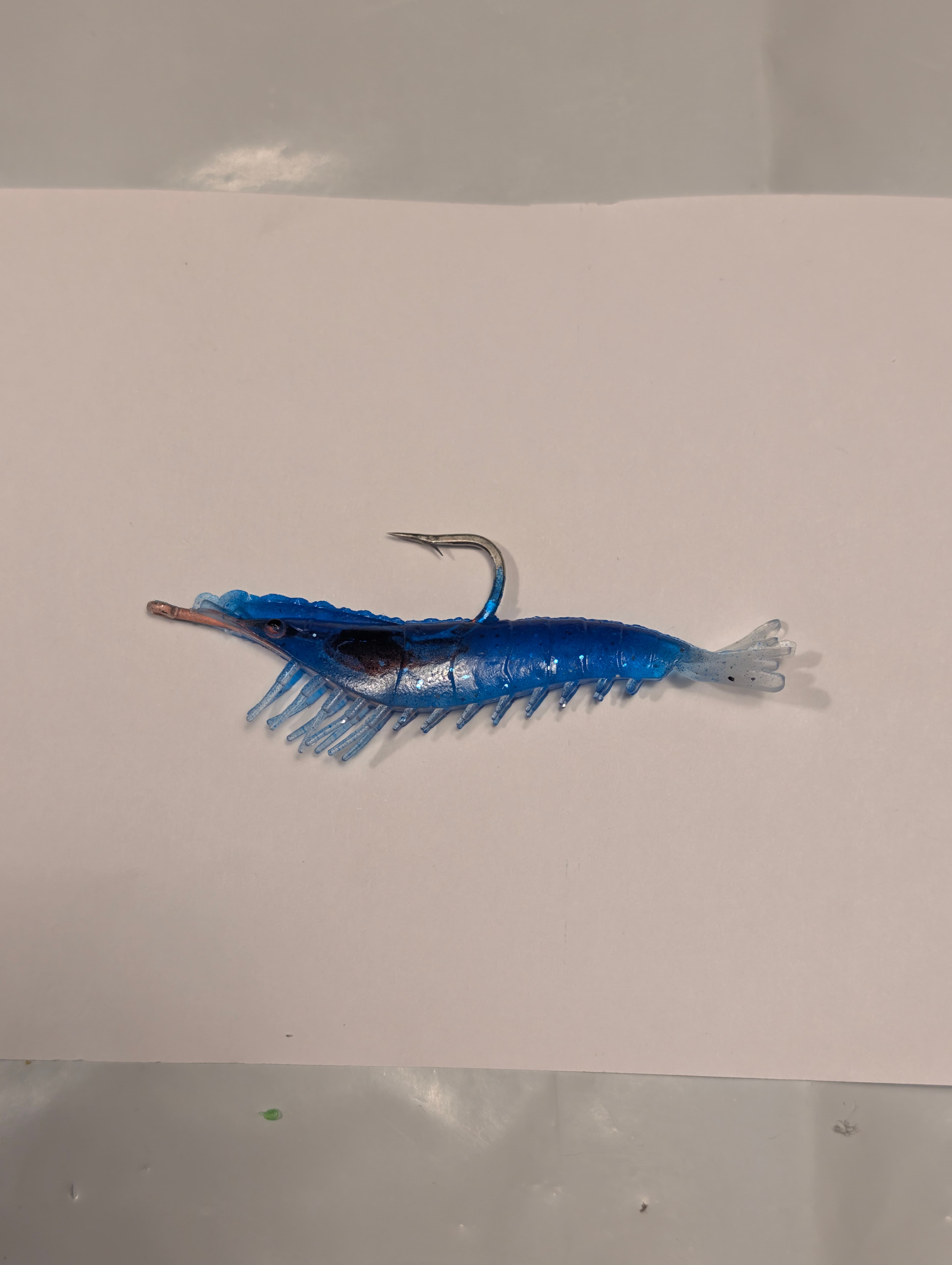 Leurre souple crevette arme 9.2g bleu paillete peche bar perche rockfishing