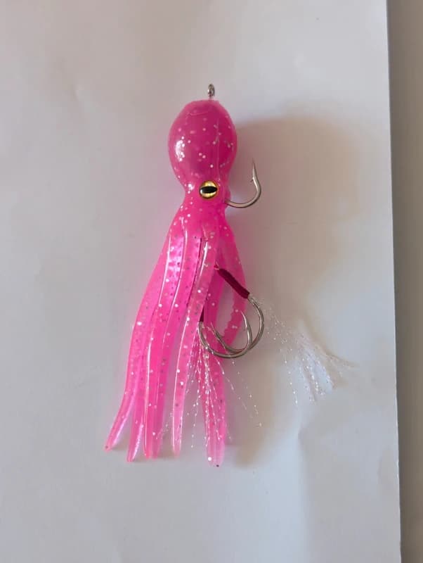 Leurre souple pieuvre calamar armé 11 cm 19,5 g rose pailleté pêche carnassiers